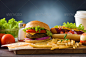 fast food hamburger, hot dog menu with burger, french fries, to