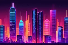 商务中心霓虹城市建筑风景插画