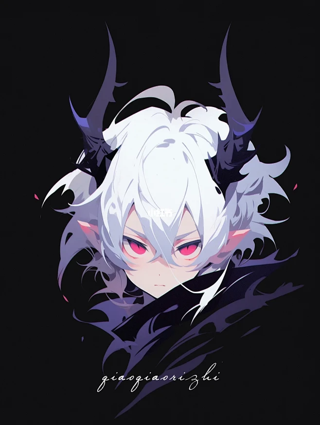 极简美学｜男生插画头像｜恶魔 | 紫色系