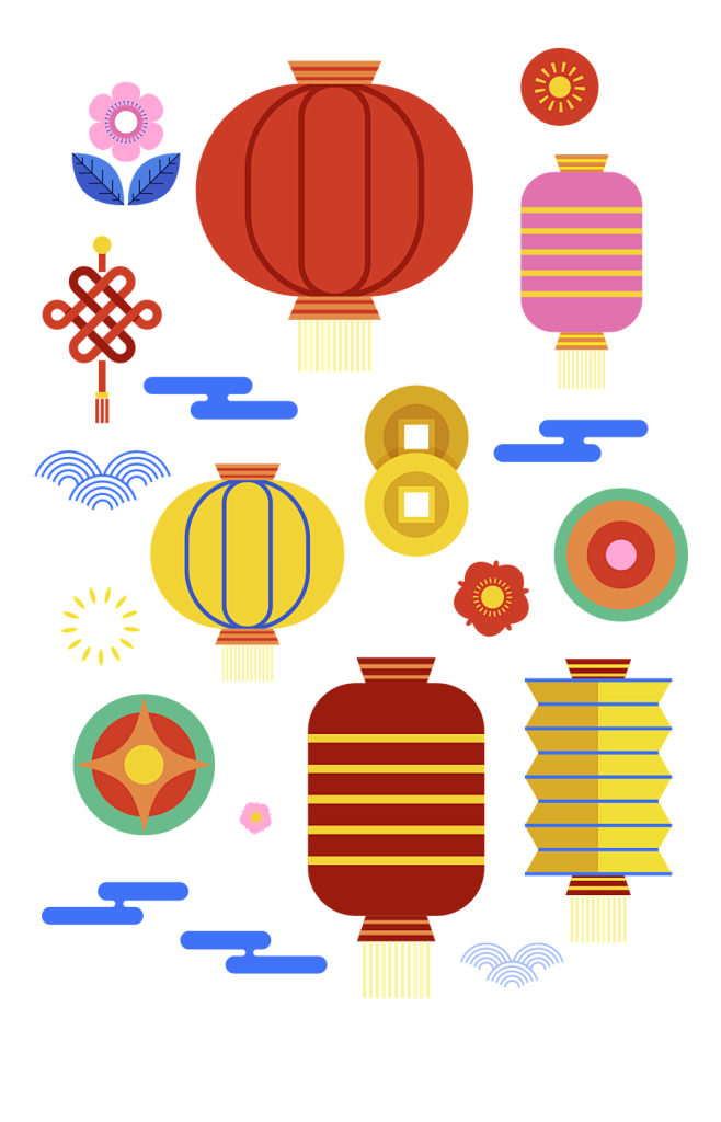 中国风卡通色彩蛇年春节新年古典祥云铜钱灯...