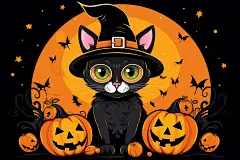 南瓜头魔法万圣节猫咪元素插画图片