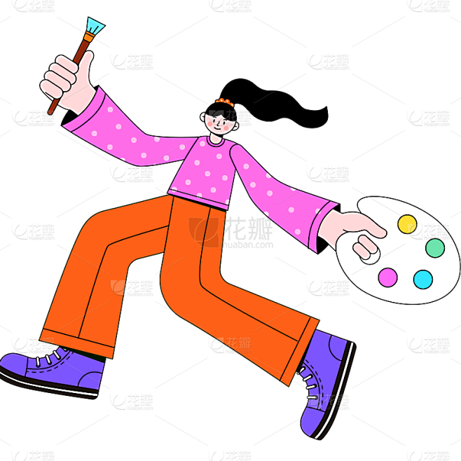 画画女孩开学季扁平风元素贴纸 