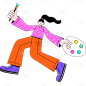 画画女孩开学季扁平风元素贴纸 