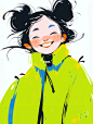 AI-丨平面插画丨极简粗狂笔触丨微笑女孩丨_4