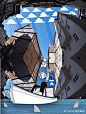 【卖萌卖上天】法国插画家 Thomas Lamadieu 把密集楼群中透出的巴掌大蓝天作为画布，画上了一个个卖萌的胡子大叔，拥挤的城市上空也变得俏皮起来。