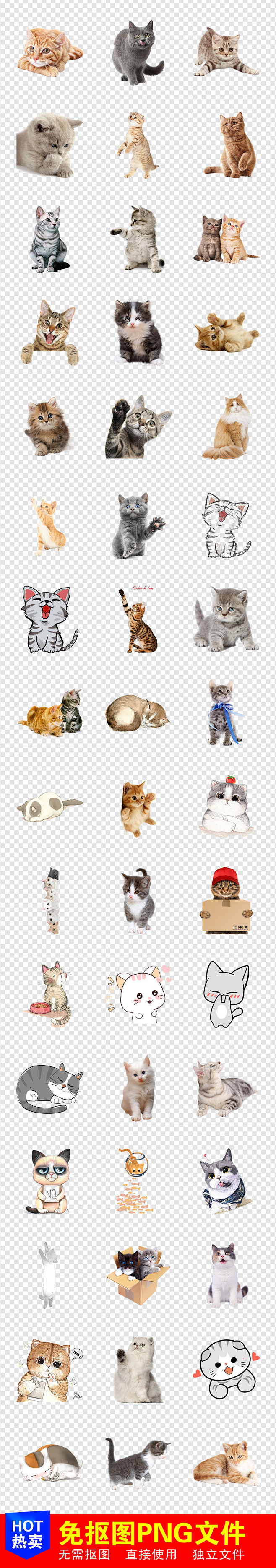 猫粮宠物店多款猫咪造型包装海报PNG素材
