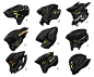 This may contain: the different types of helmets are shown in this drawing form, including one with yellow lettering on it