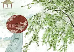 古风海报  - 源文件下载【酷图网】古风女子,女子撑伞,梅花,山水,石头,鸟,鱼,荷花,荷叶,池塘,小桥,亭子,古风,中国风,水墨,素材,源文件国画,水墨江南,竹子,芦苇,中国传统,风景,效果,设,