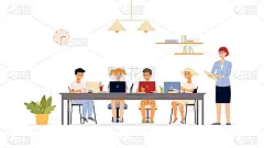 儿童计算机课在学校场景平面矢量插图孤立。