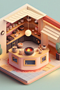 AI数字艺术美食店铺厨房小场景模型-众图网