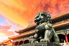 故宫,狮子,北京,青铜,汉字,铜像,禁止的,博物馆,宫殿,宏伟