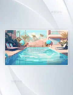 彩色炎热夏季休闲泳池插画