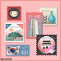 旅游度假纪念地标建筑历史邮票插画 工具物品 邮票卡片