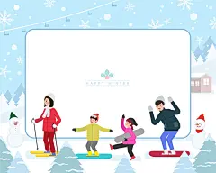雪人 滑雪场 幸福一家 人物插图插画设计AI ti087a22604