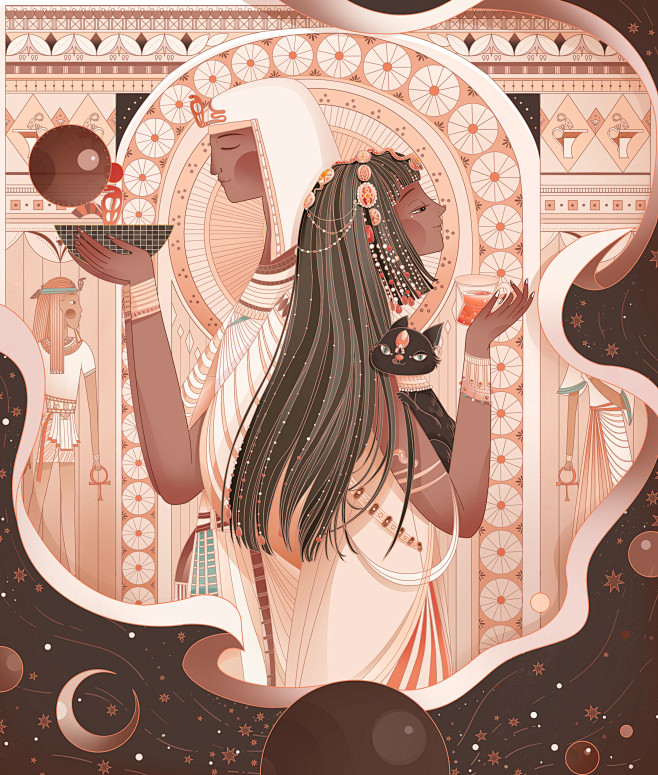 茶系列——埃及恋人插画商业插画夏夏夏天天...