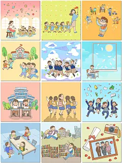 幼儿园幼稚园中小学开学同桌校园放学插图画海报设计PSD模板素材