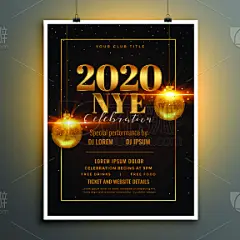 2020,传单,新年前夕,模板,夏娃,请柬,事件,贺卡,球,节日