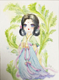 芹菜小Q仙儿-谷茜茜_水彩,古风,人物,Q版_涂鸦王国插画