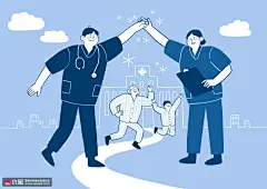 线型医院病服老幼医护人员健康伴护关爱生活插画 人物插画 情感关怀