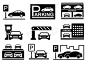 parking icons set with cars silhouette and parking symbols Stock Vector - 60884832