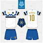 白色和蓝色足球球衣或足球套件模型模板设计的运动俱乐部。