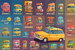 怀旧复古城市风光插画图片