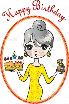 卡通美女生日贺卡