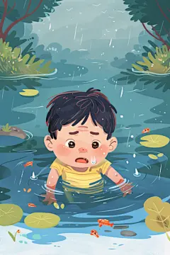 夏季安全插画儿童落水