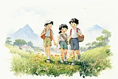 学生放暑假漫画风快乐插画