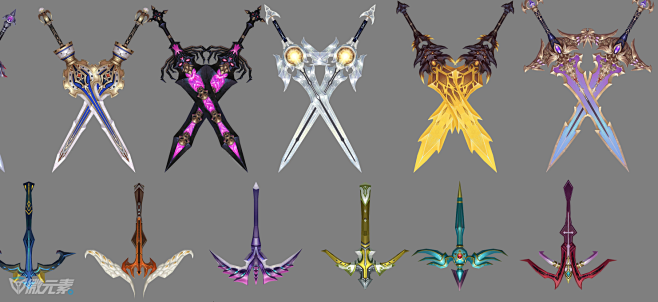 黑暗帝国极品武器合集大剑双剑弓弩种类齐全武器模型微元素element3ds