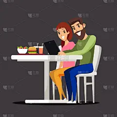 伴侣,公寓,食品集市,丈夫,家庭,妻子,坐,午餐,爱,相伴