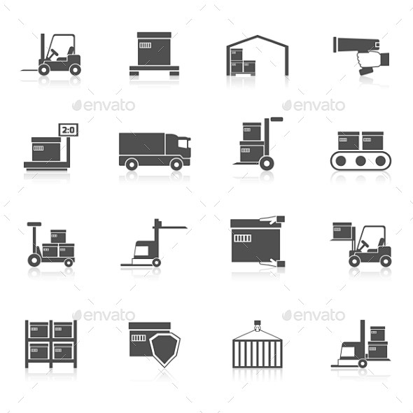 仓库图标黑色——业务图标Warehouse Icons Black - Business Icons盒子,盒子,业务、货物、链,容器,交付 ...