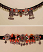 Morocco ~ Bani Oasis, Jebel Bani | Top) Headband; silver, coral, enamel, copal, amazonite, glass, wool. 20th century (some elements 19th century). Bottom) Headband; copal, coral, silver with niello decoration, enamel, coins, glass, cotton, buttons. 19th c