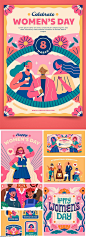 7款卡通三八妇女节插画AI格式2022226 - 设计素材 - 比图素材网
