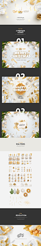 Gold & White - Christmas, New Year Pack : Holiday items pack with over a hundred items in a huge resolution. All you need to decorate your website for christmas and new year holidays. Create your shiny hero scene or party flyer with ease. http://graph