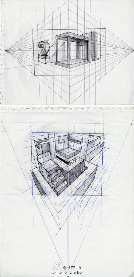 【建筑二点透视、三点透视】的画法参考