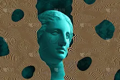 带有古代维纳斯半身像的现代概念艺术海报。当代艺术的拼贴画。