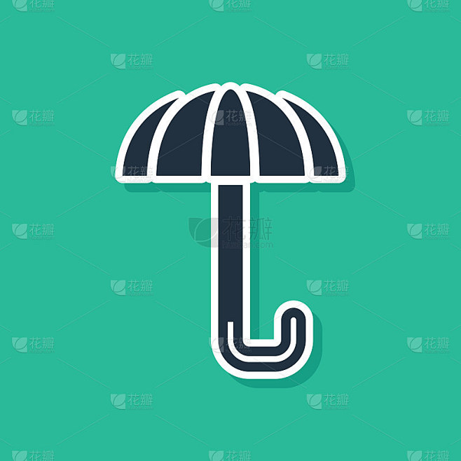 蓝色经典优雅的打开伞图标孤立在绿色背景。雨保护的象征。向量