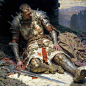 edward-denton-edred-king-arthur-in-full-plate-armour-wounded-on-the-battlefie-3ca5e6b8-ce24-4bb8-a526-8791cf425907.jpg (1024×1024)