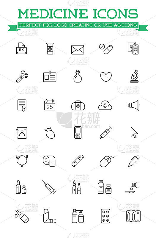 Medicine and Drugs Related Icons. Thin Vector. Set