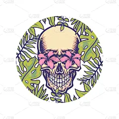 skull with tropical border