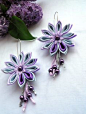 Kanzashi Earrings / Fabric Jewellery / lilac purple / by Marywool
