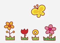 卡通花朵和蝴蝶装饰图_新图网 https://ixintu.com 花丛 花朵 蝴蝶 黄色的 场景图 美丽的 插图