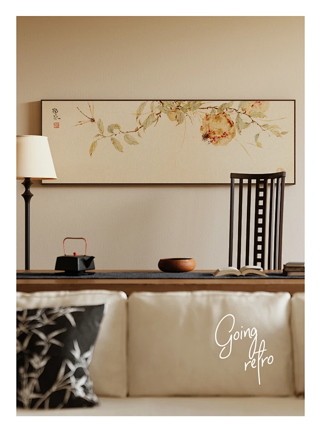 陶花 中古横幅客厅沙发背景墙装饰画国风卧室床头挂画新中式壁画-tmall.com天猫-花瓣网