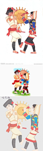 （上）-邮票 1999—11基诺族
（中）-基诺族 卡通插图
（下）-哈尼族
