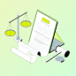 Scales of justice, gavel and contract for law practice isometric illustration
