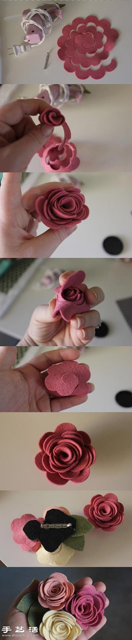 毛毡布 夹子 手工制作漂亮胸花的方法