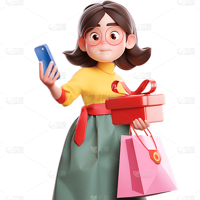 3D电商购物女孩人物贴纸