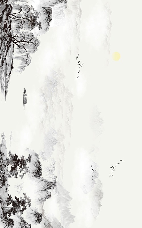 新中式山水古典中国风装饰画插画图艺术山脉...