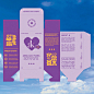 其中包括：Purple and orange perfume packaging design for a floral perfume. Packaging has clouds in the background. Template is available in Adobe.